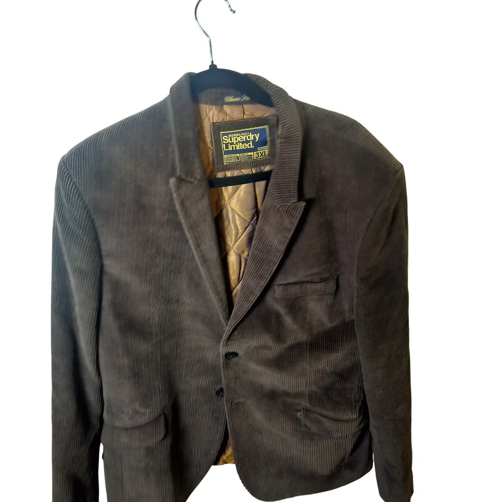 Superdry Limited Mens 3XL Corduroy BlazerJacket Brown Classic Slim QuiltedLining